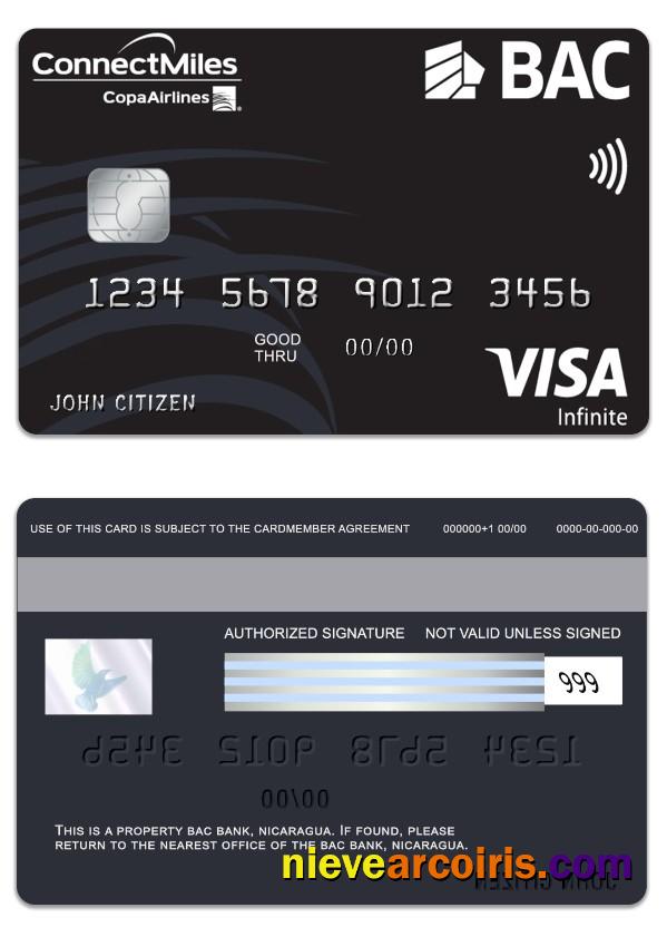 Nicaragua BAC Bank visa infinite card